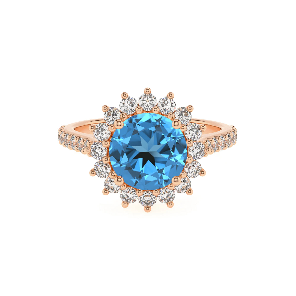 natural swiss-blue-topaz round solitaire rings in rose gold 