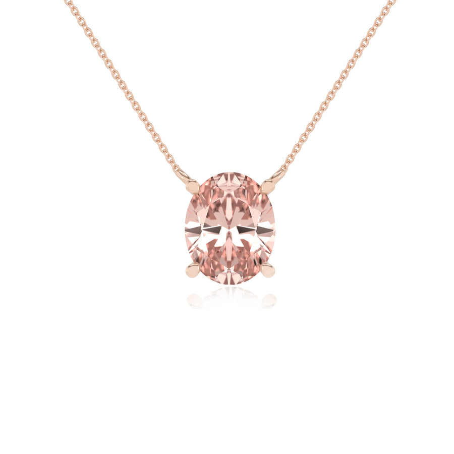 lab grown morganite oval solitaire necklaces in rose gold 