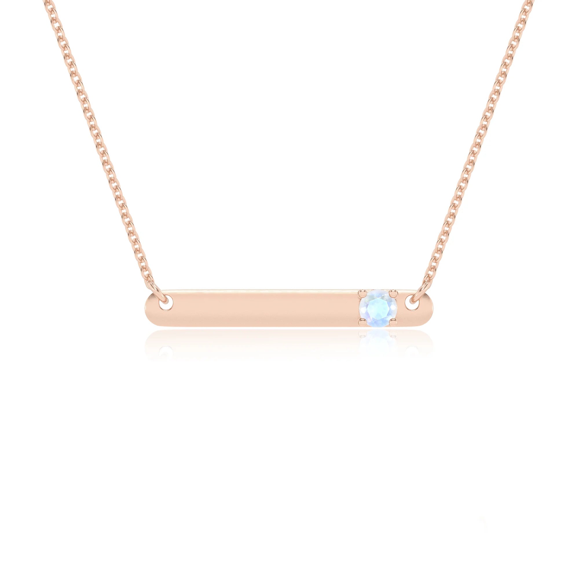 natural rainbow-moonstone round bar v-bale necklaces in rose gold 