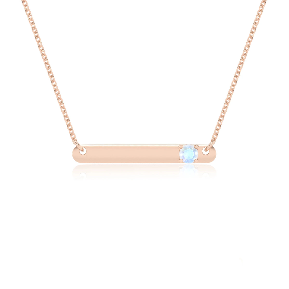 natural rainbow-moonstone round bar v-bale necklaces in rose gold 