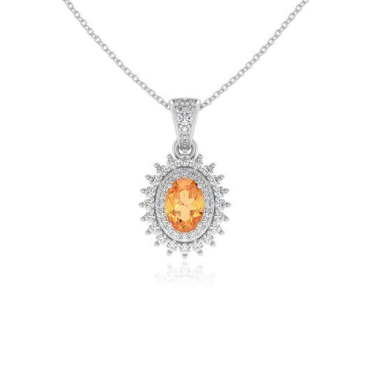 lab grown citrine oval halo necklaces in sterling silver 