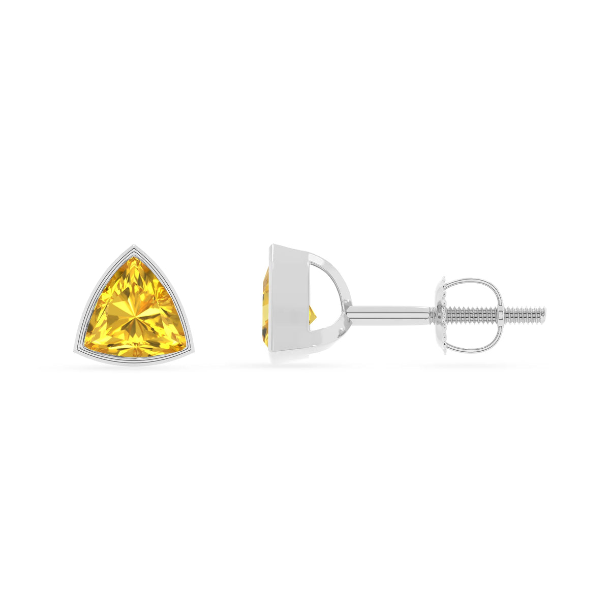 lab grown yellow sapphire trillion stud earrings in platinum 