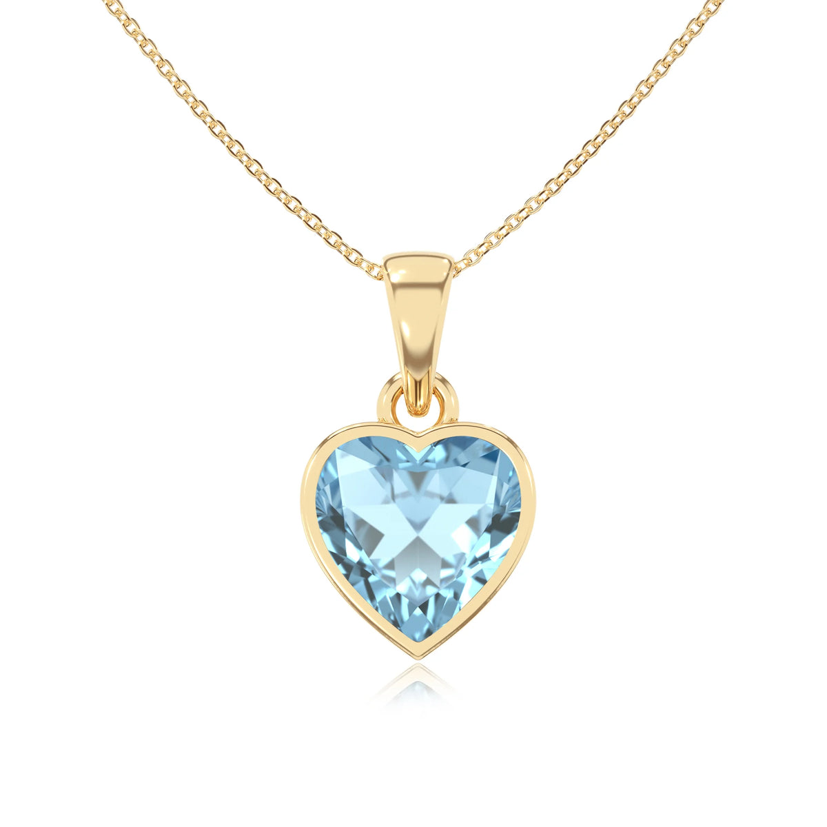 lab grown aquamarine heart solitaire necklaces in yellow gold 