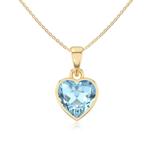 lab grown aquamarine heart solitaire necklaces in yellow gold 