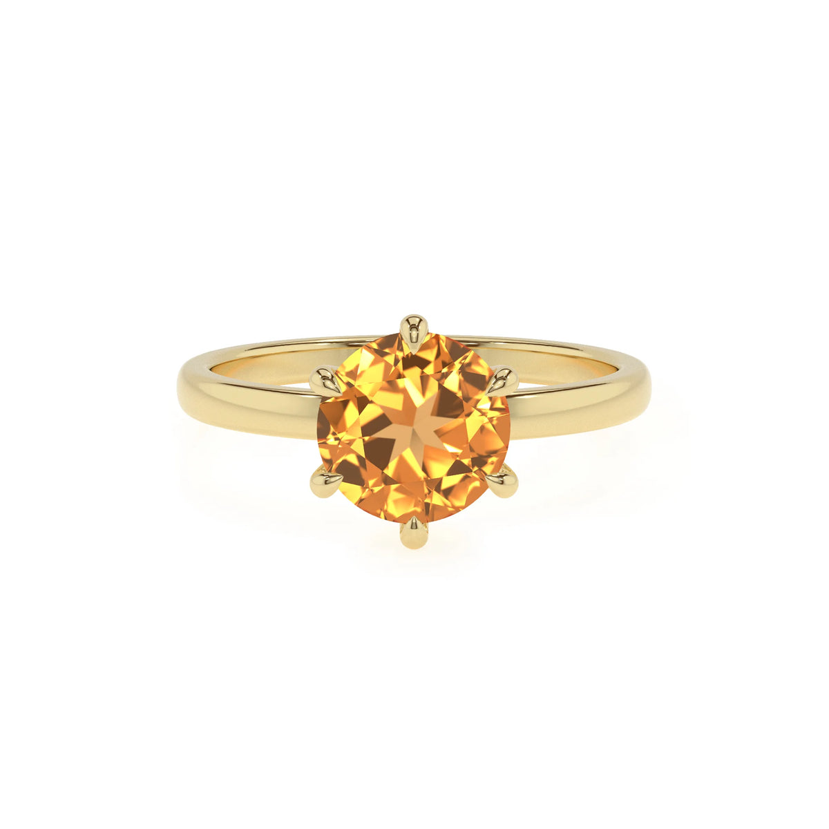 lab grown citrine round solitaire rings in yellow gold 