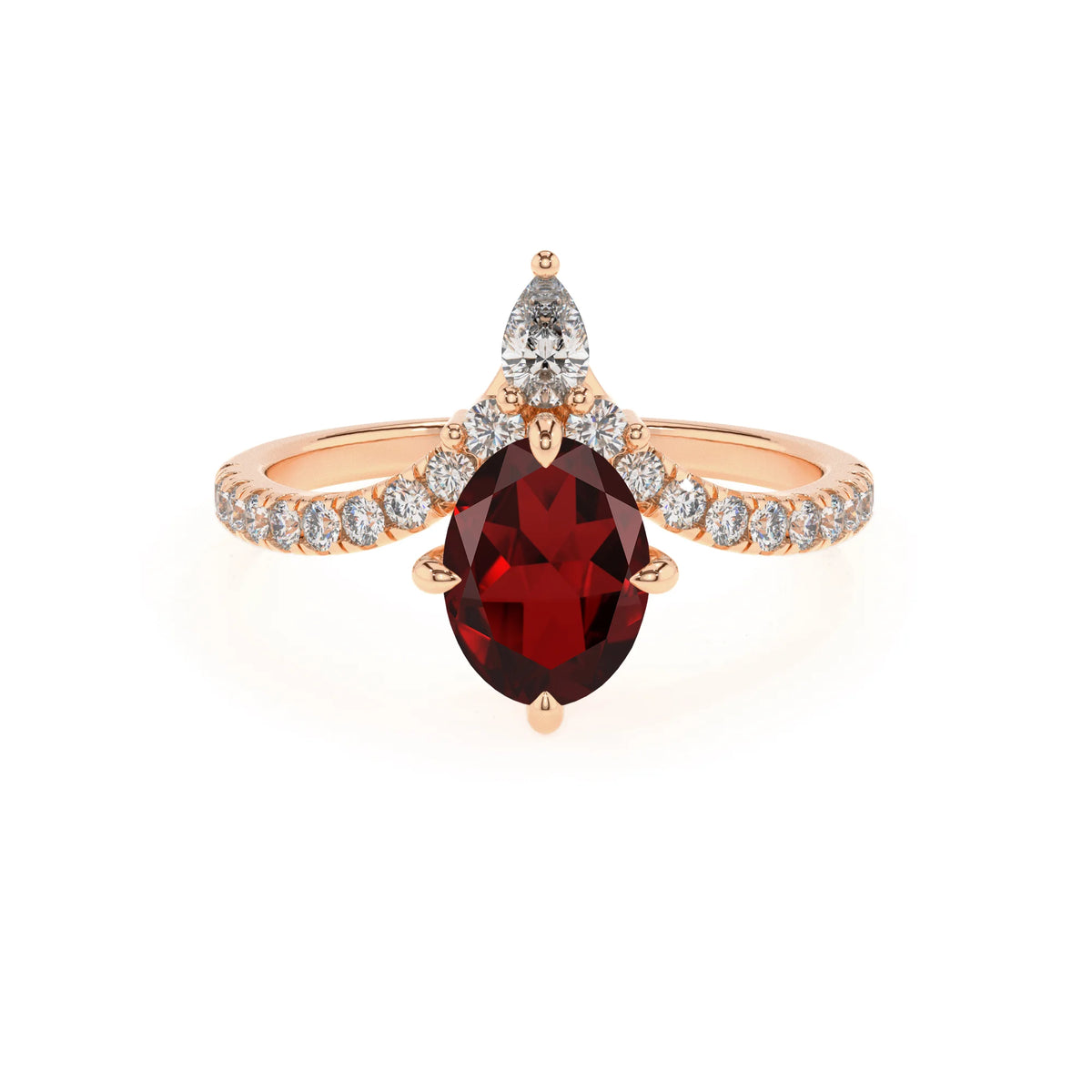 natural garnet oval solitaire rings in rose gold 