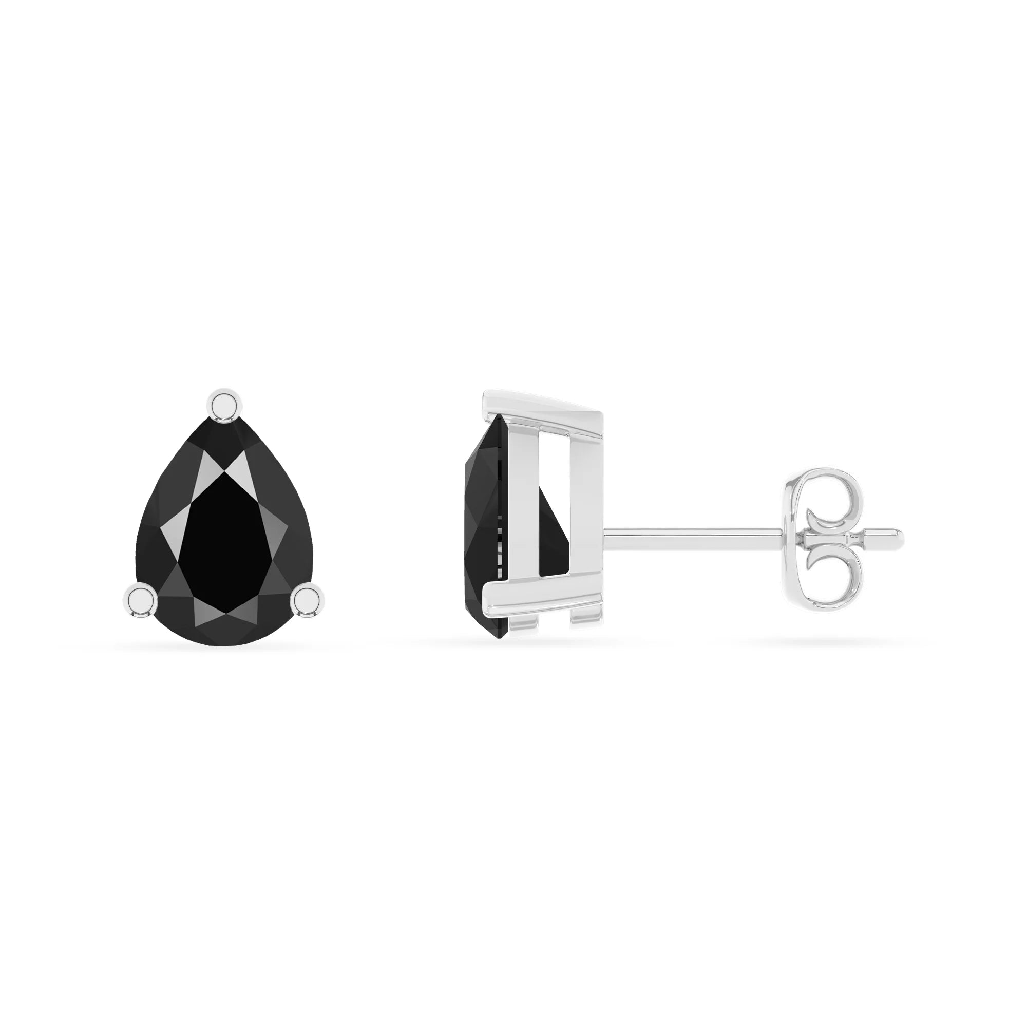 natural black onyx pear stud earrings in platinum 
