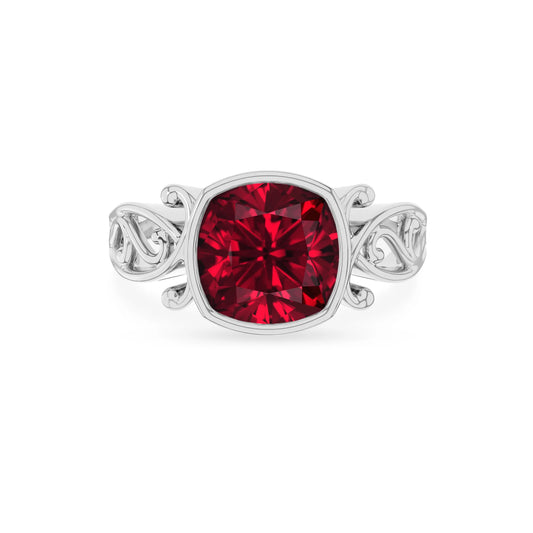 lab grown ruby cushion solitaire rings in platinum 
