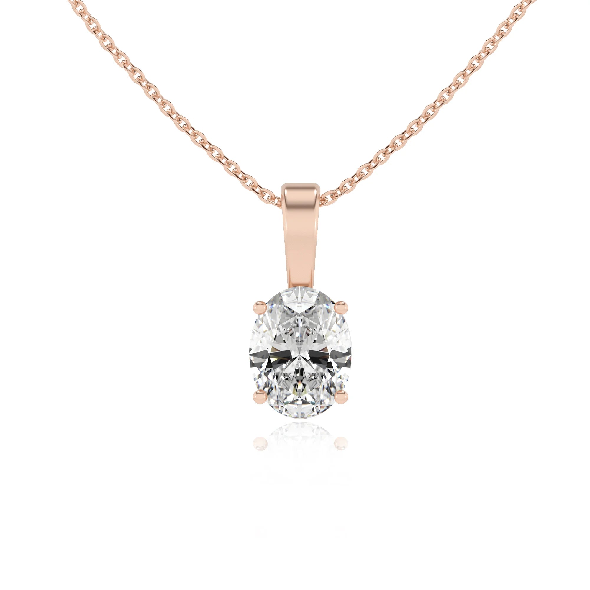 lab grown moissanite oval solitaire necklaces in rose gold 