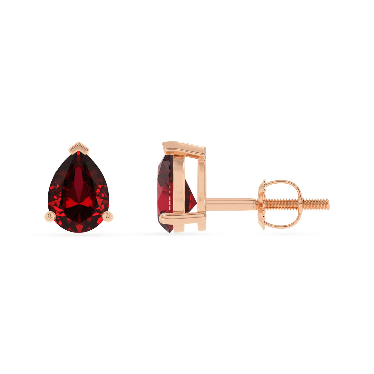 lab grown ruby pear stud earrings in rose gold 