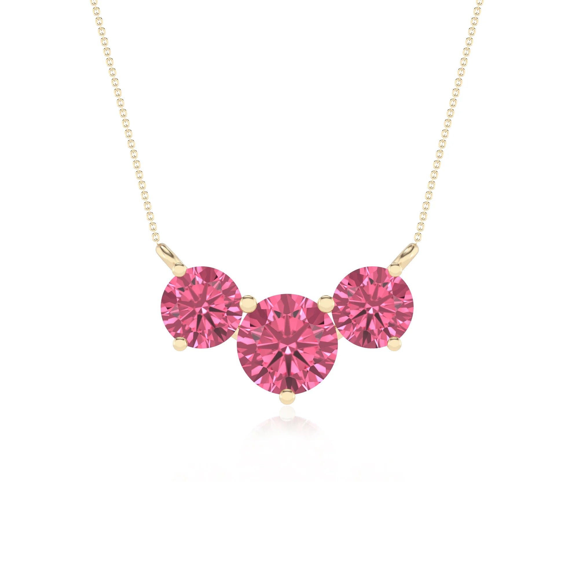 lab grown pink-tourmaline round solitaire v-bale necklaces in yellow gold 