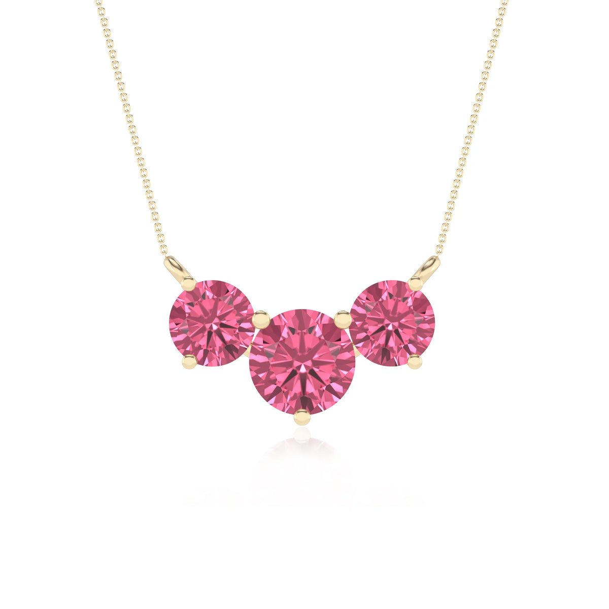 lab grown pink-tourmaline round solitaire v-bale necklaces in yellow gold 