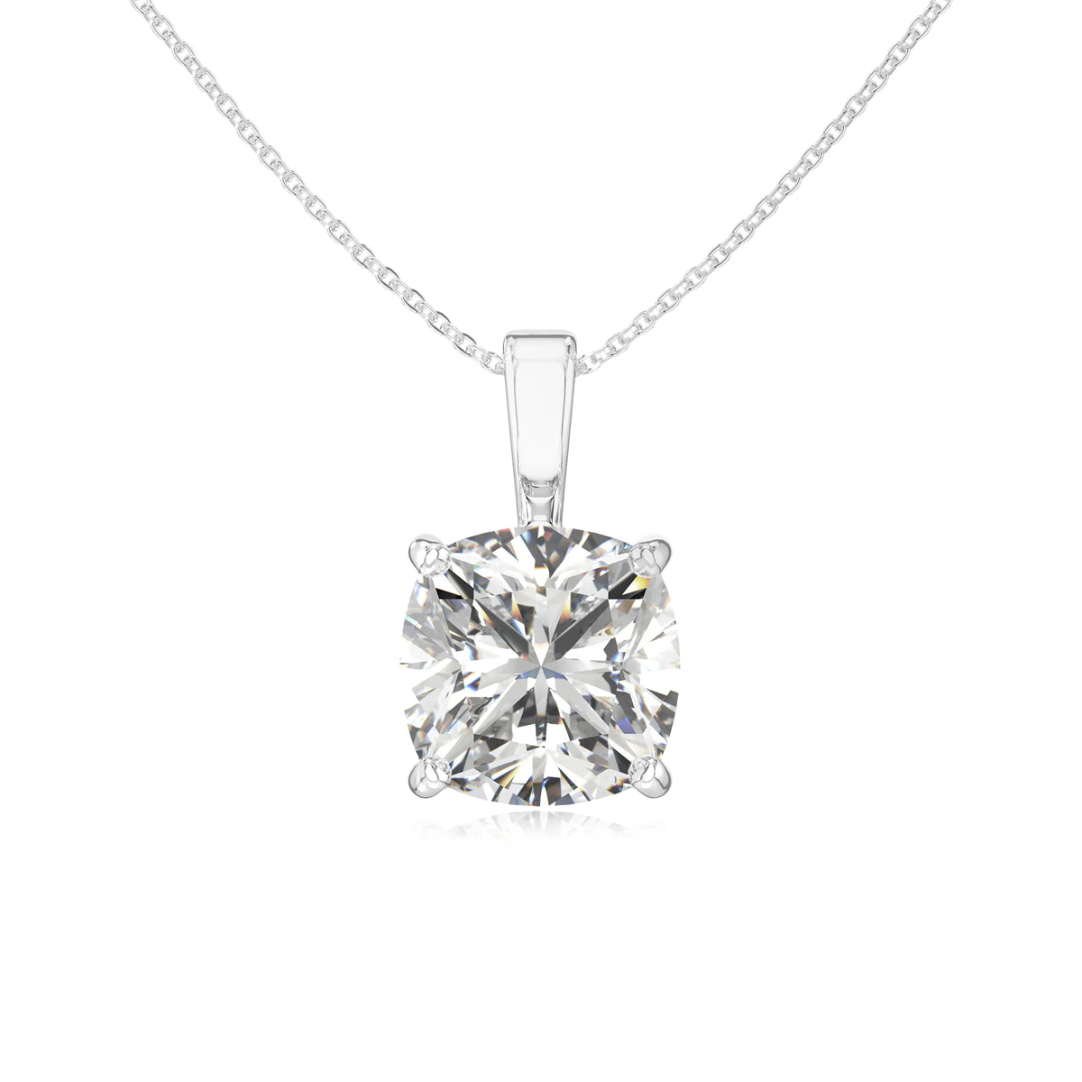lab grown moissanite cushion solitaire necklaces in sterling silver 