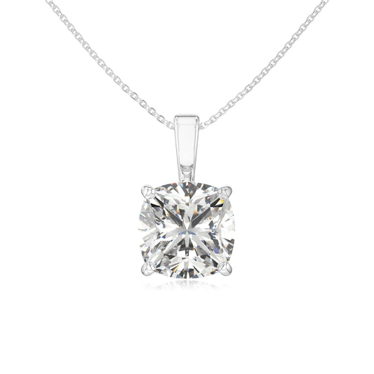 lab grown moissanite cushion solitaire necklaces in sterling silver 