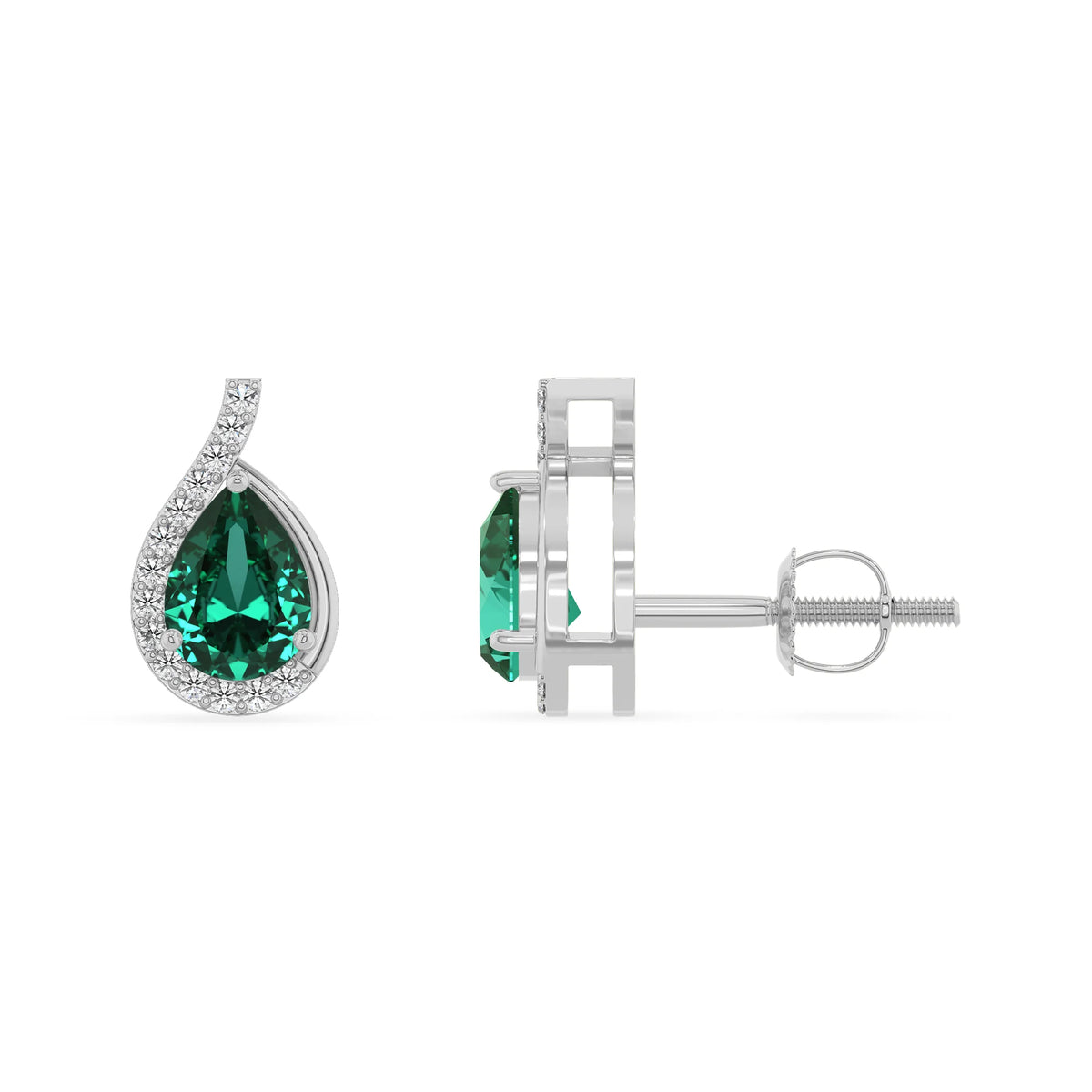 lab grown emerald pear stud earrings in white gold 