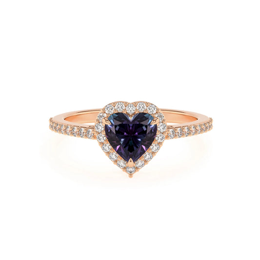 lab grown alexandrite heart solitaire rings in rose gold 