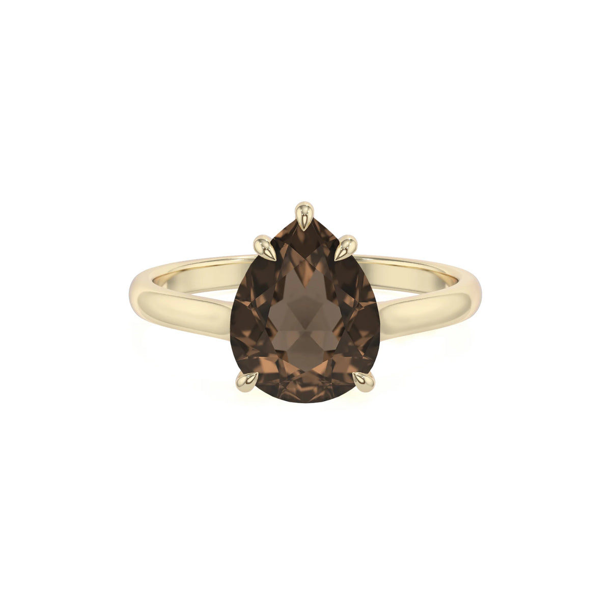 natural smoky-quartz pear solitaire rings in yellow gold 