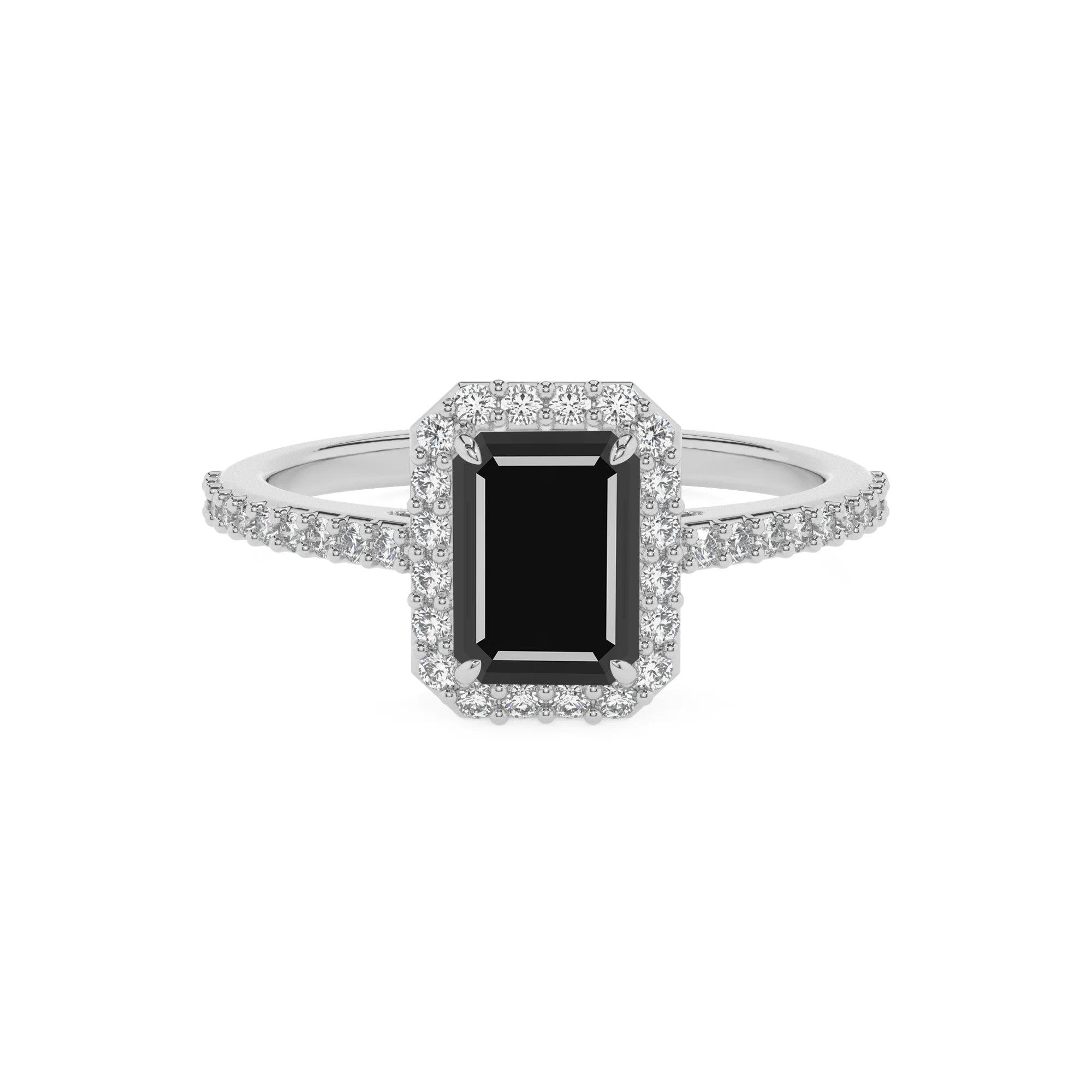 natural black-onyx emerald cut solitaire rings in white gold 