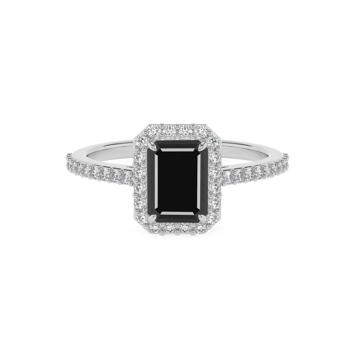natural black-onyx emerald cut solitaire rings in white gold 