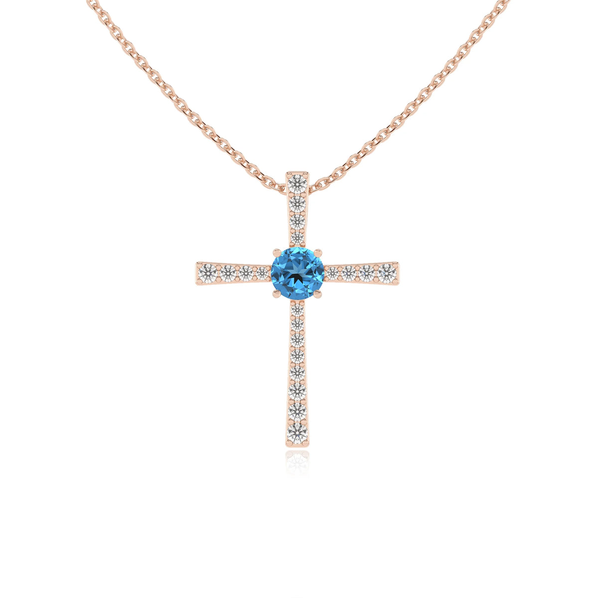 natural swiss-blue-topaz round infinity necklaces in rose gold 
