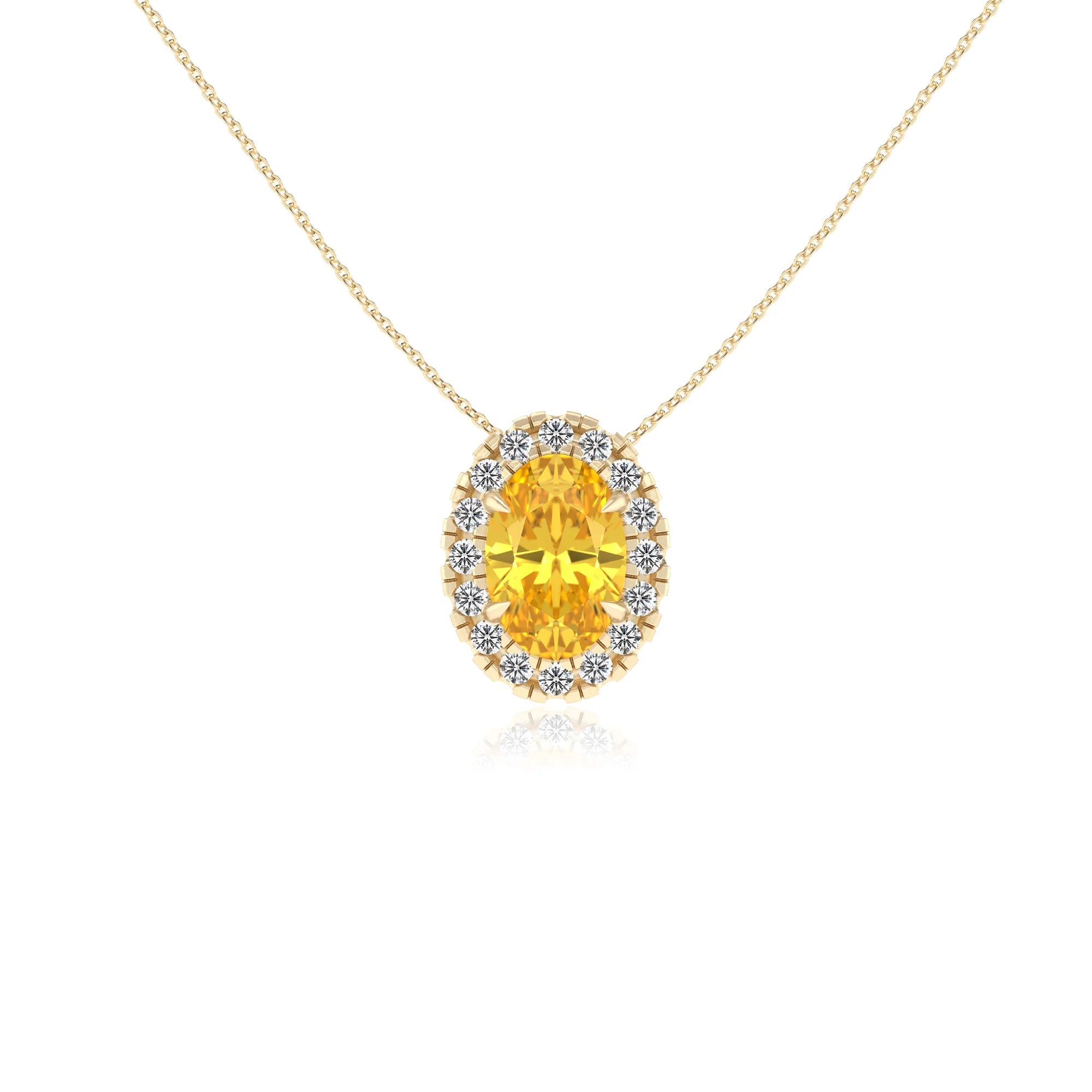 lab grown yellow sapphire oval solitaire necklaces in yellow gold 