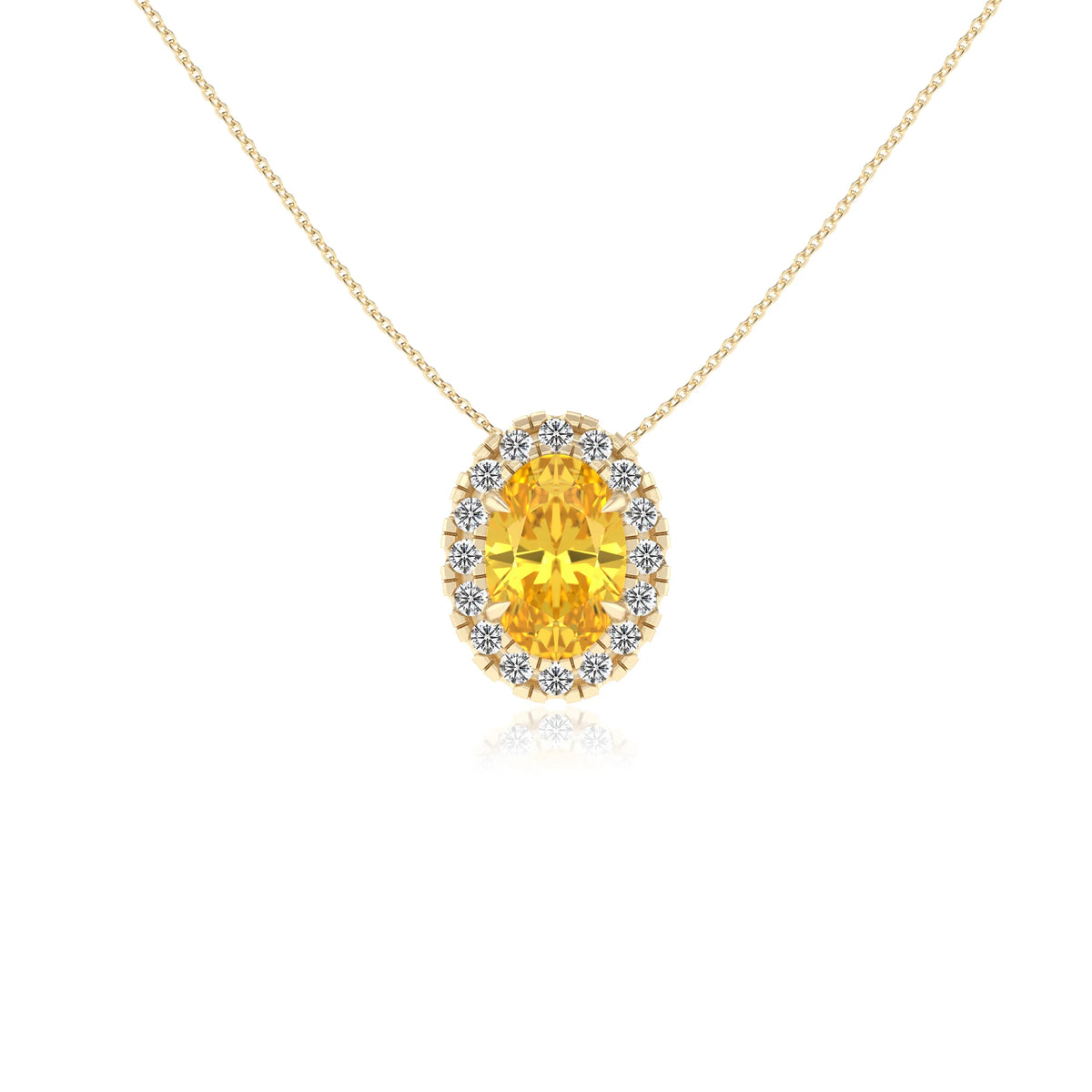 lab grown yellow sapphire oval solitaire necklaces in yellow gold 