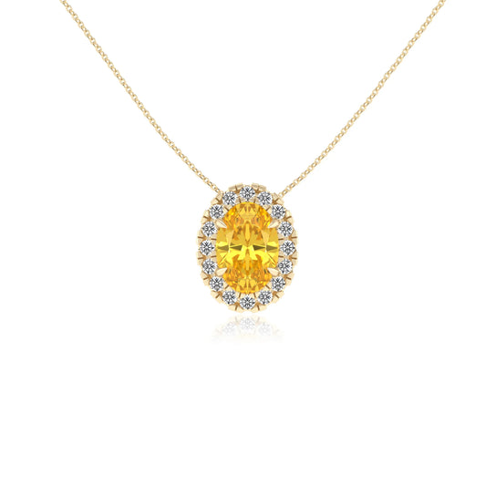 lab grown yellow sapphire oval solitaire necklaces in yellow gold 