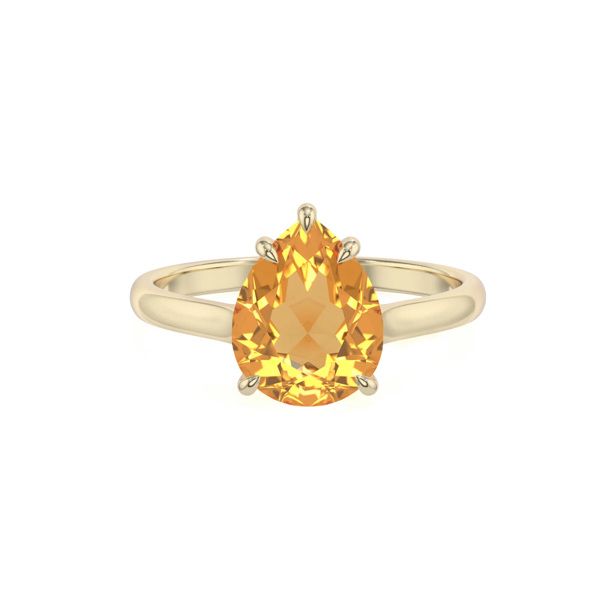 lab grown citrine pear solitaire rings in yellow gold 