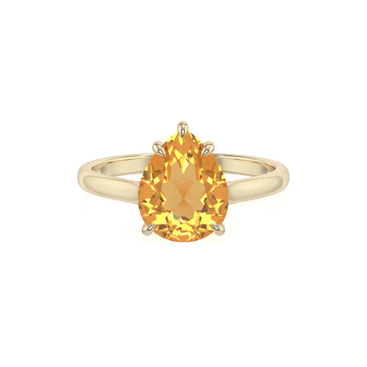 lab grown citrine pear solitaire rings in yellow gold 