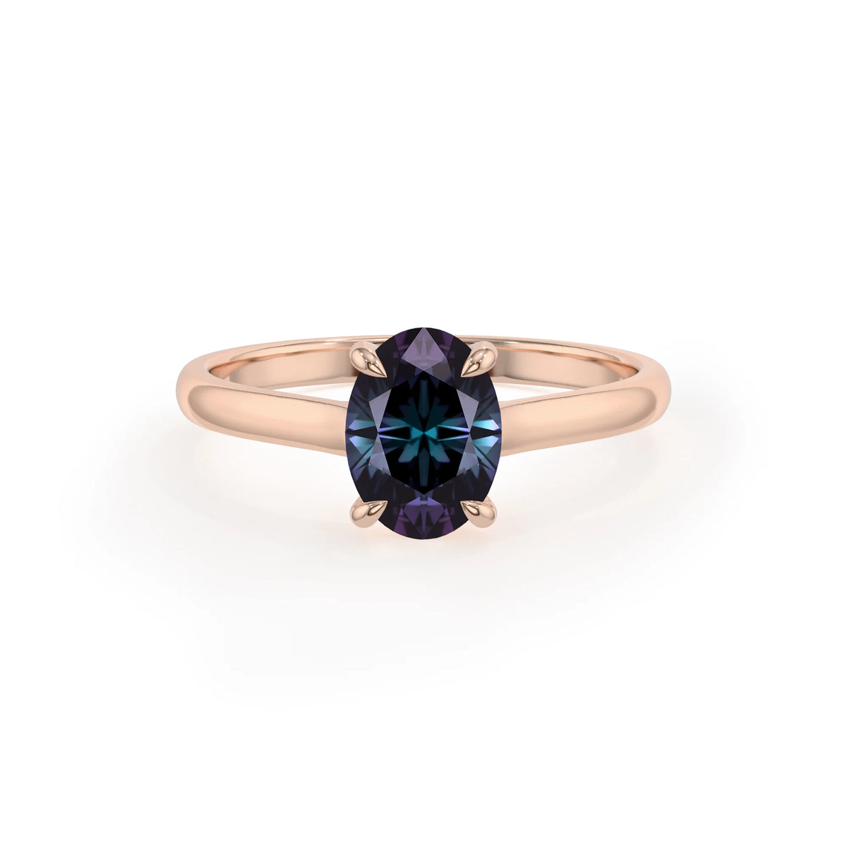 lab grown alexandrite oval solitaire rings in rose gold 