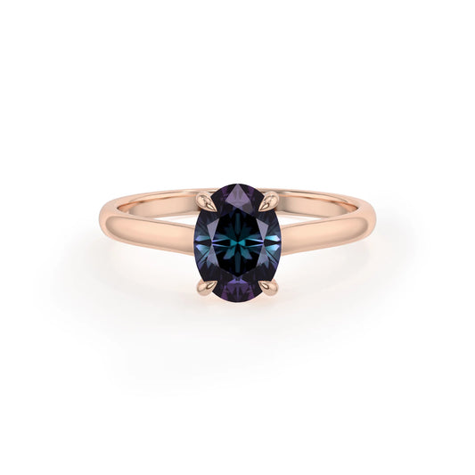 lab grown alexandrite oval solitaire rings in rose gold 