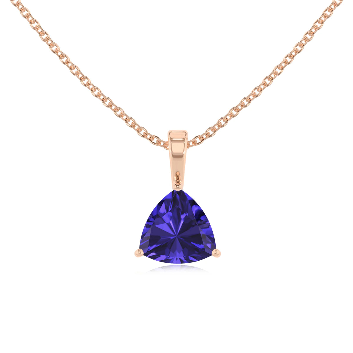 lab grown tanzanite trillion solitaire necklaces in rose gold 