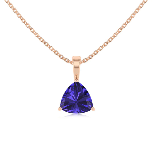 lab grown tanzanite trillion solitaire necklaces in rose gold 