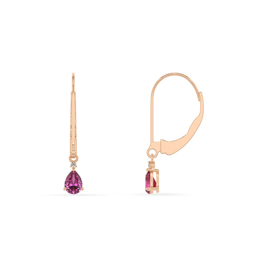 lab grown pink sapphire pear drop earrings in rose gold 