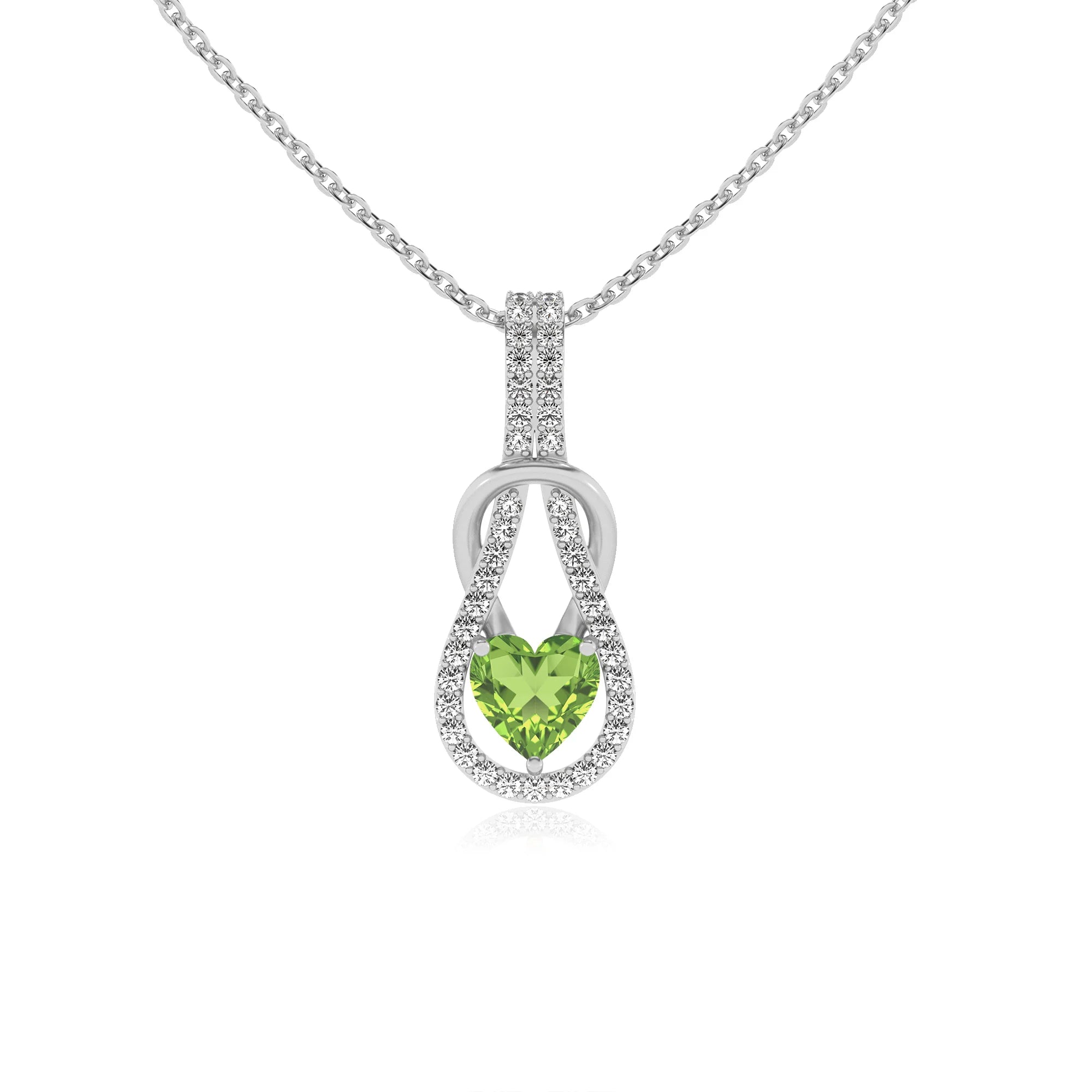 natural peridot heart infinity  v-bale necklaces in white gold 