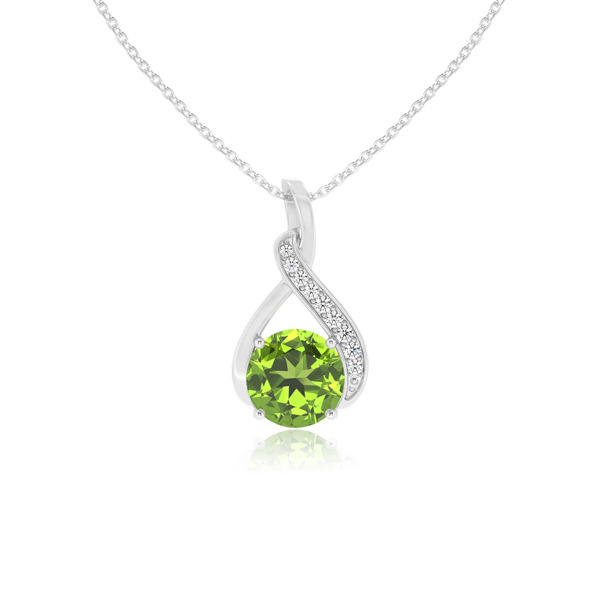 natural peridot round solitaire necklaces in white gold 