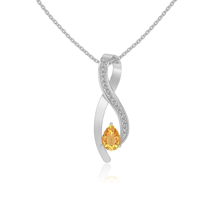lab grown citrine pear solitaire necklaces in white gold 