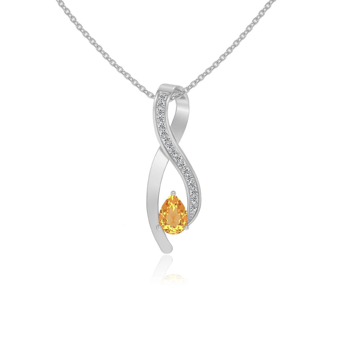 lab grown citrine pear solitaire necklaces in white gold 