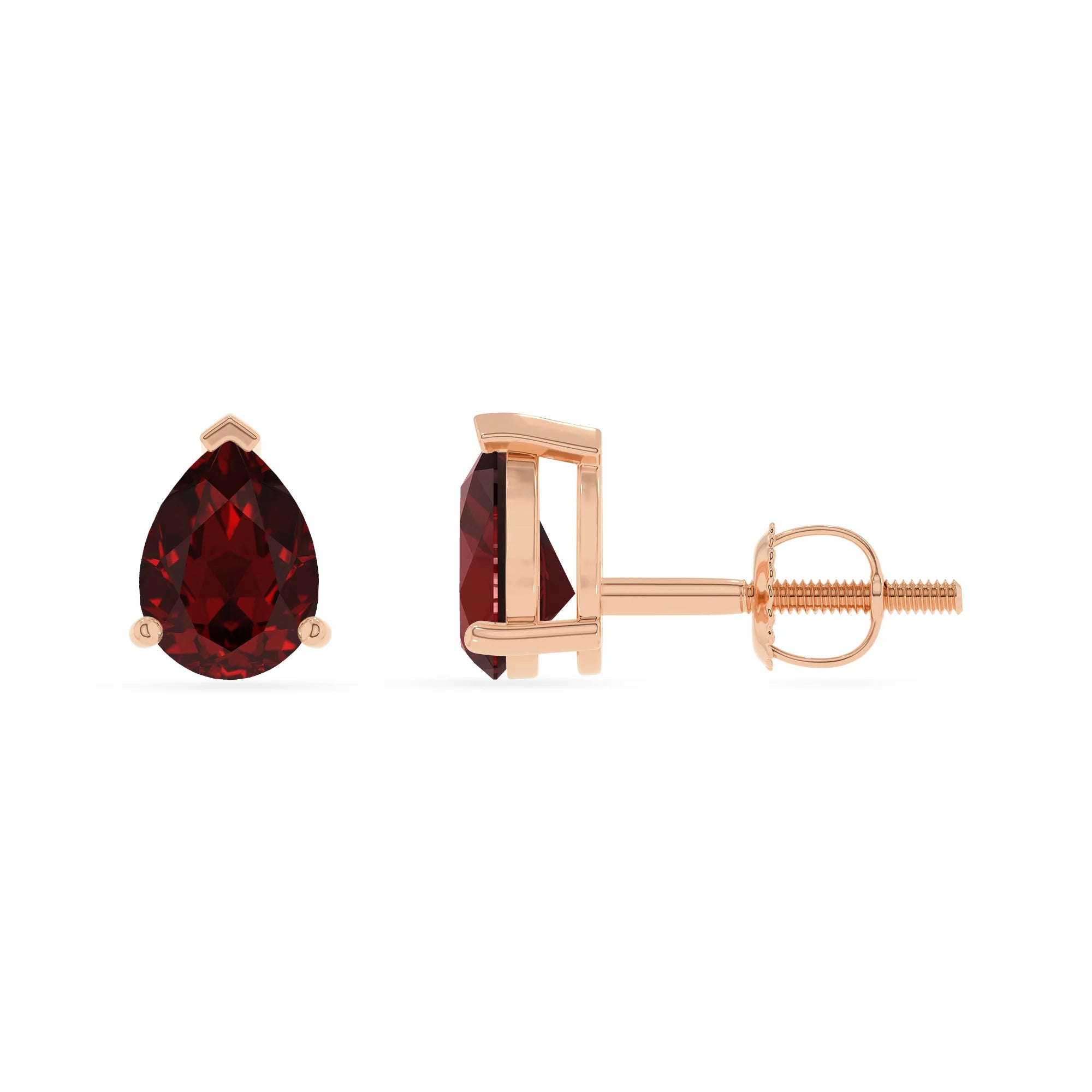 natural garnet pear stud earrings in rose gold 
