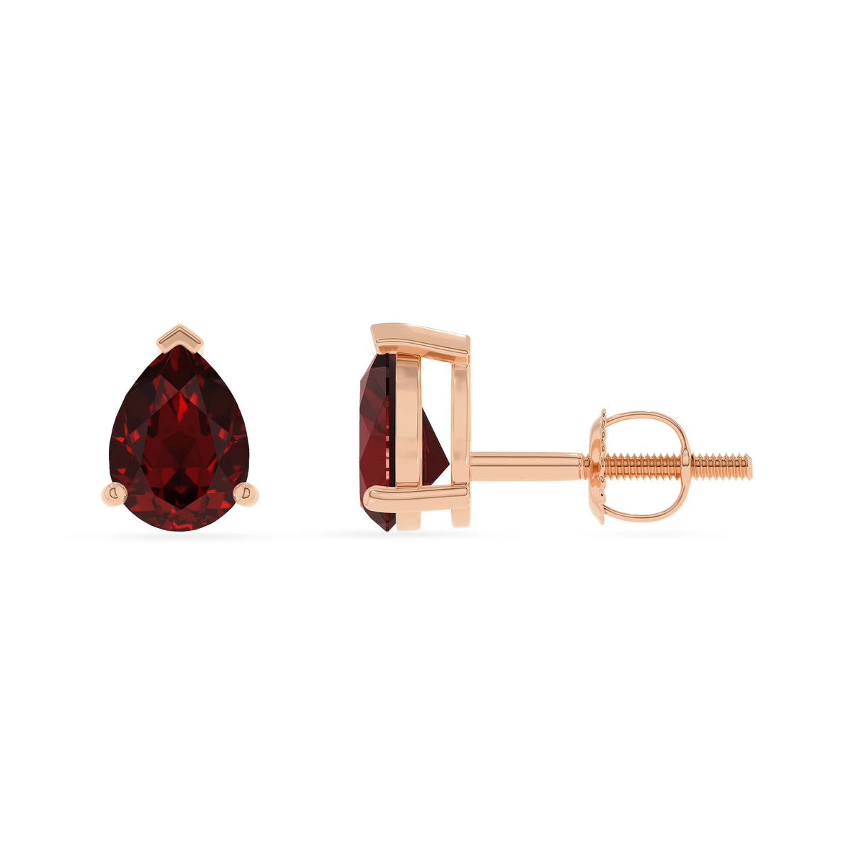 natural garnet pear stud earrings in rose gold 