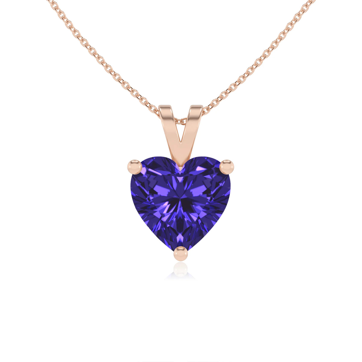 lab grown tanzanite heart solitaire v-bale necklaces in rose gold 