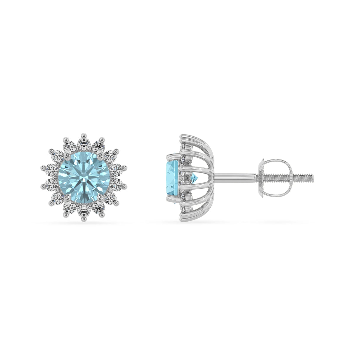 lab grown aquamarine round stud earrings in sterling silver 