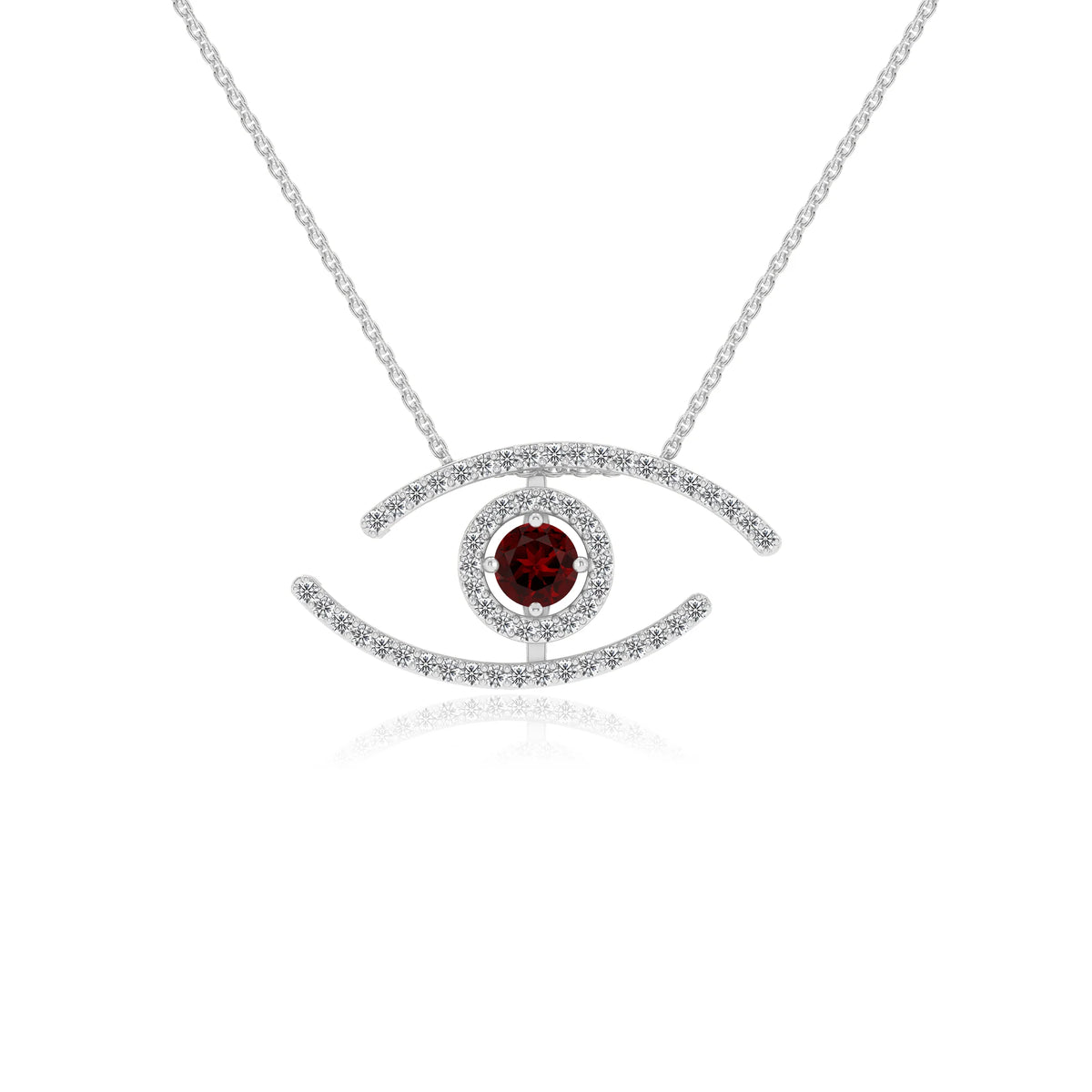 natural garnet round solitaire necklaces in white gold 