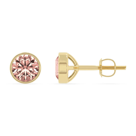 lab grown morganite round stud earrings in yellow gold 