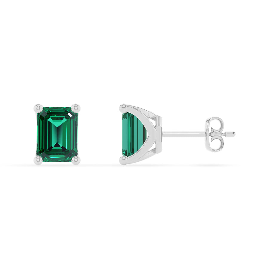 lab grown emerald octogon cut stud earrings in white gold 