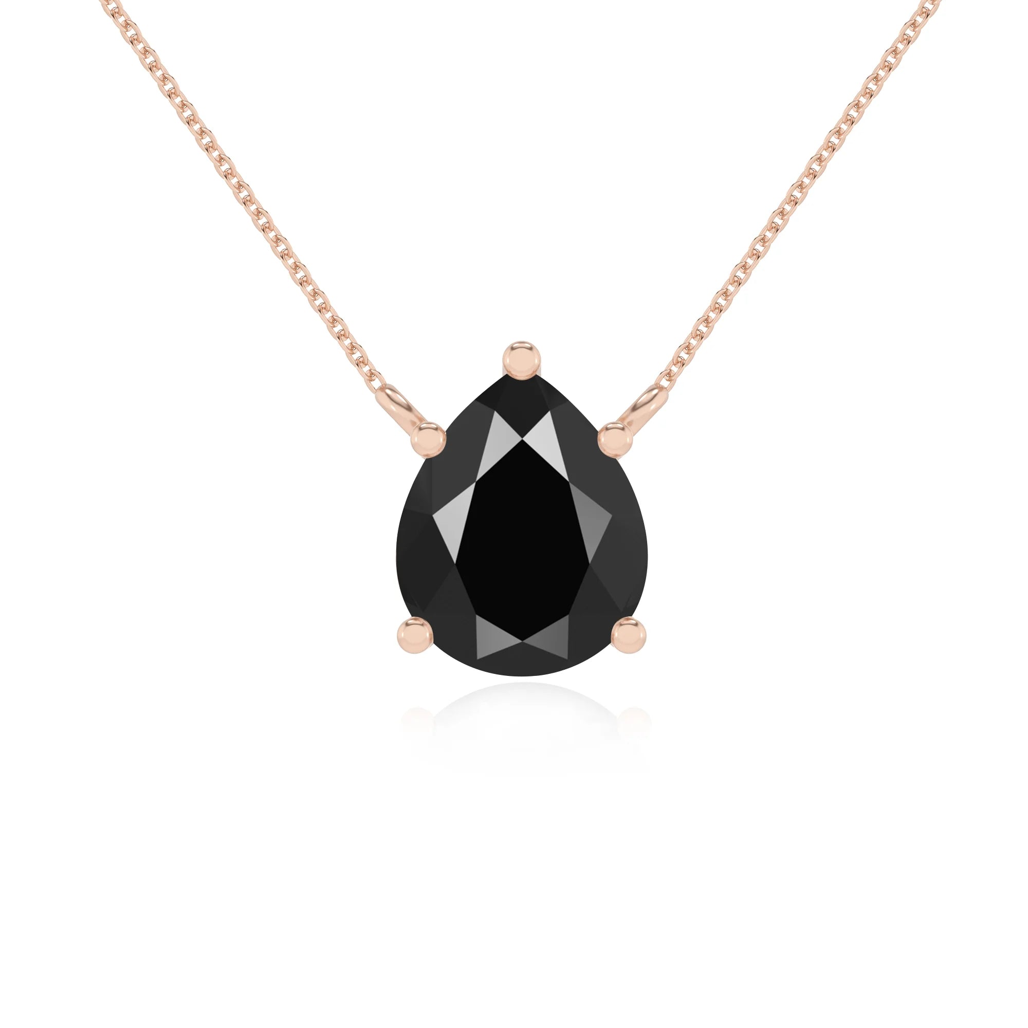 natural black-onyx pear solitaire necklaces in rose gold 