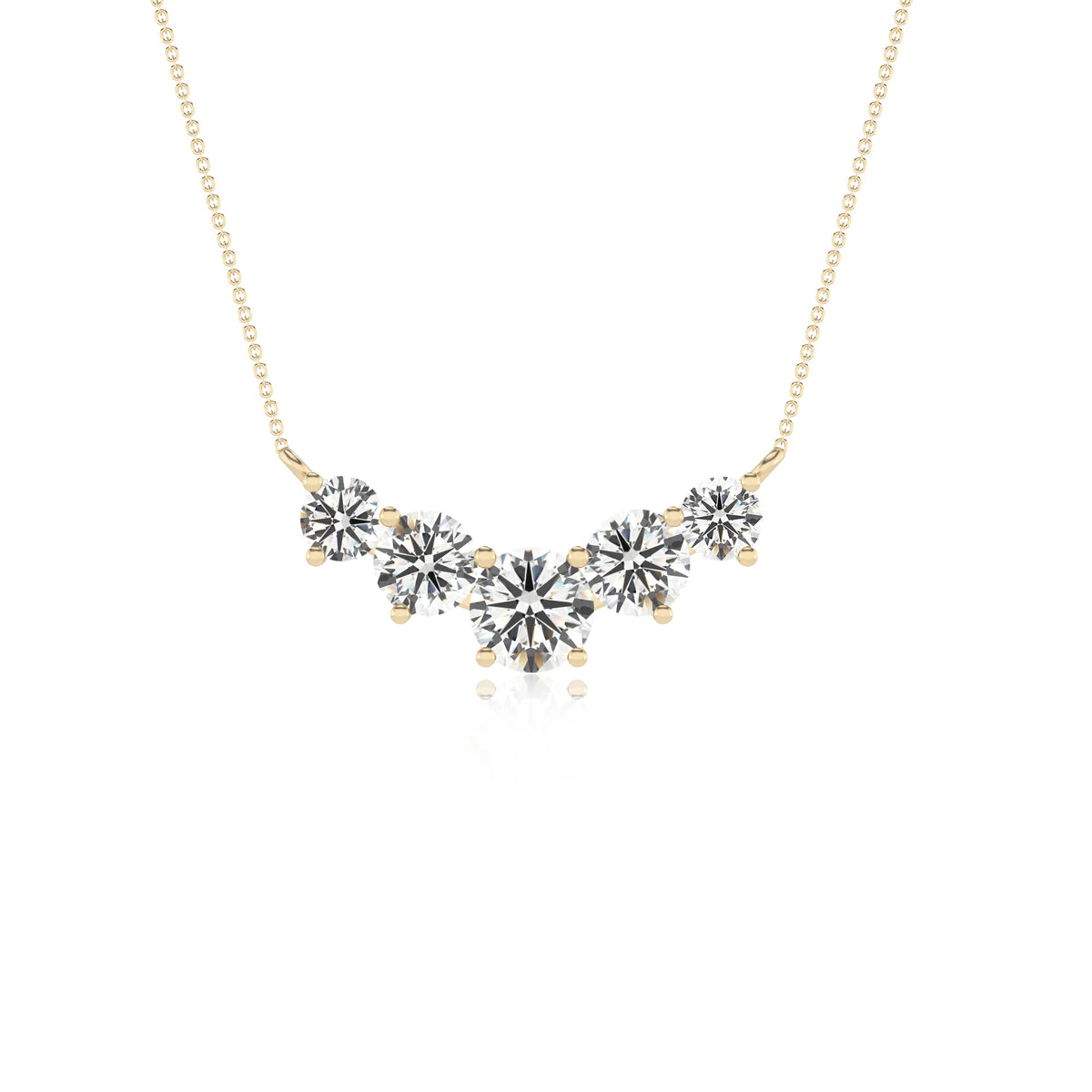lab grown moissanite round bar necklaces in yellow gold 