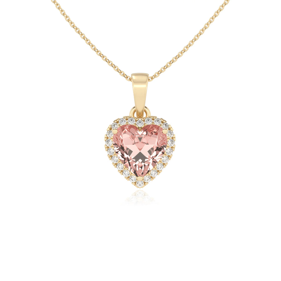 lab grown morganite heart solitaire necklaces in yellow gold 
