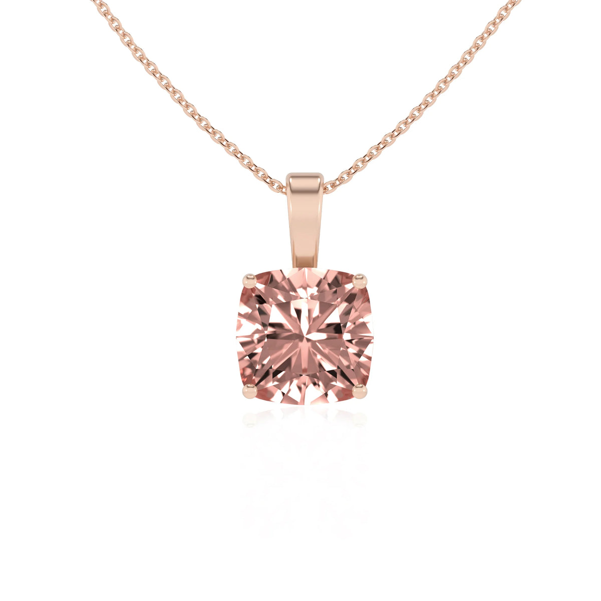 lab grown morganite cushion solitaire necklaces in rose gold 