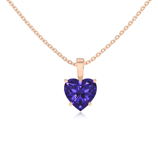 lab grown tanzanite heart solitaire necklaces in rose gold 